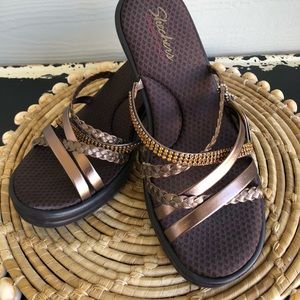 Size 11 Skechers Sandals bronze memory foam